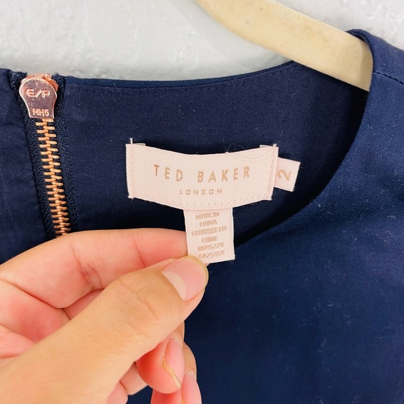 Ted Baker London Navy Blue Eyelet Crochet Lace Panel Fit & Flare Dress - Picture 8 of 11